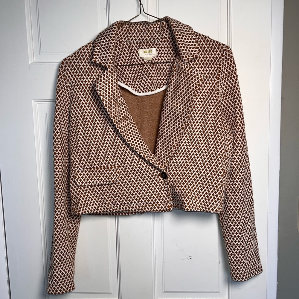 Anthropologie Maeve Cropped Knit Blazer Size Small Retro Brown Motif